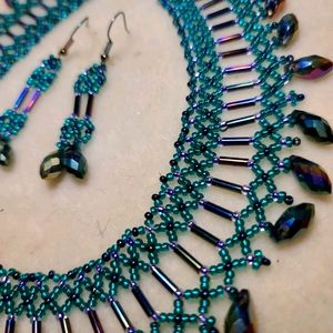 Handcrafted Beaded Necklace and Earrings Set